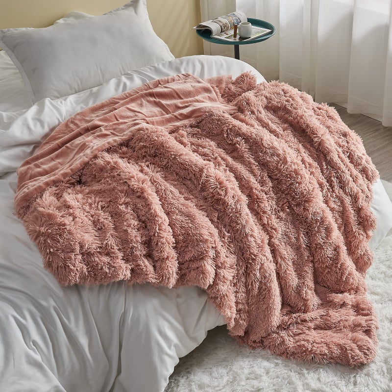 GONAAP Fuzzy Faux Fur Throw Blanket Twin Size Pink Super Soft Cozy Plush Fuzzy Shaggy Blanket for Couch Sofa Bed (Pink, Twin(60"x80")) - Image 3